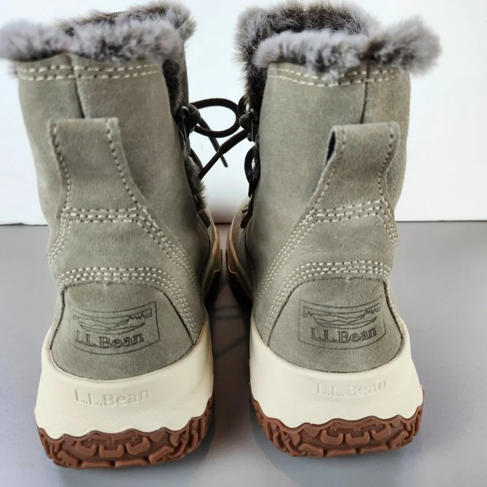 LL Bean Women's Day Venture Insulated Boot, Lace-Up, River Rock Faux Fur Size 6